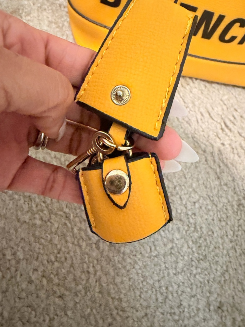 Balenciaga Yellow Leather Logo Dome Satchel with Black Print - Picture 4 of 7
